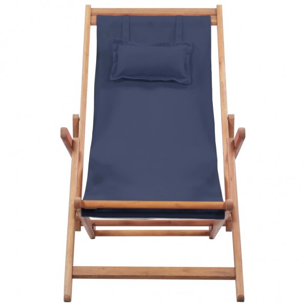 Silla de playa plegable de tela y estructura de madera azul M 2