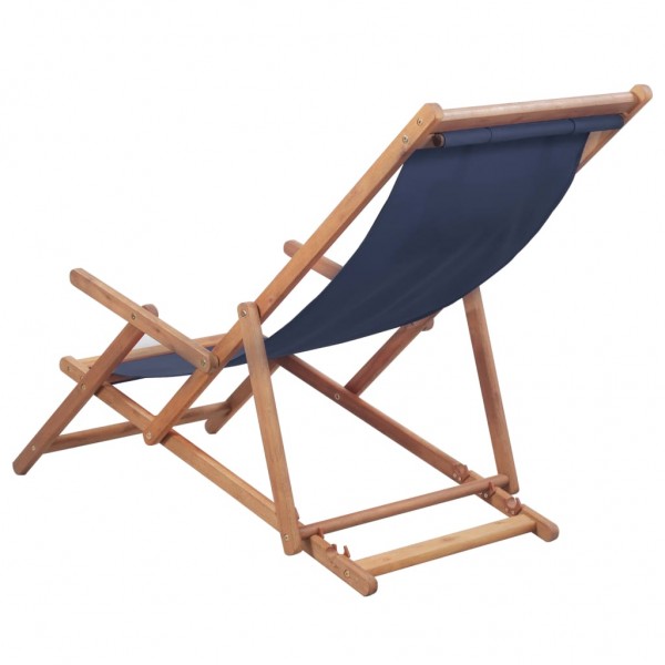 Silla de playa plegable de tela y estructura de madera azul M 3