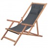 Silla de playa plegable de tela y estructura de madera gris 1