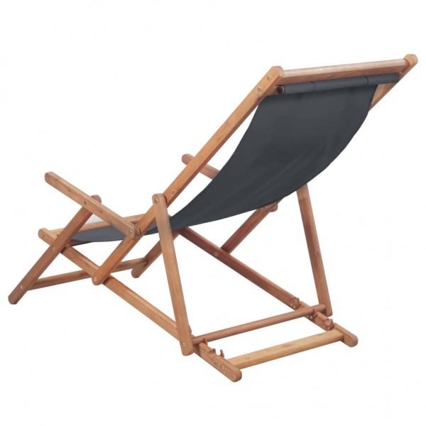 Silla de playa plegable de tela y estructura de madera gris M 2