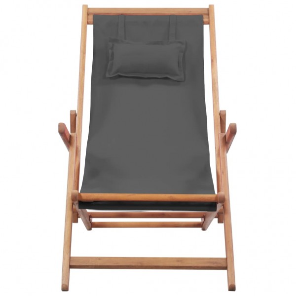Silla de playa plegable de tela y estructura de madera gris M 4