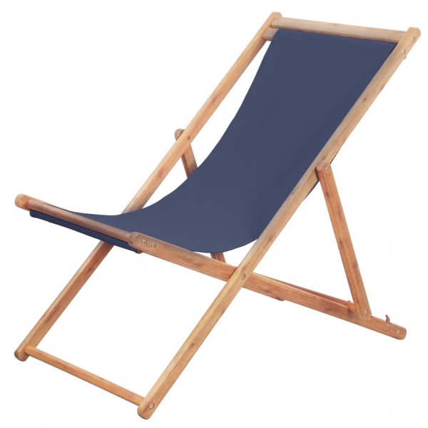Silla de playa plegable estructura de madera y tela azul D