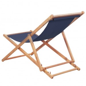 Silla de playa plegable estructura de madera y tela azul H