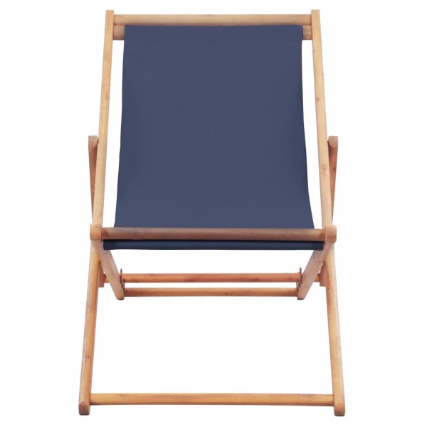 Silla de playa plegable estructura de madera y tela azul M 3