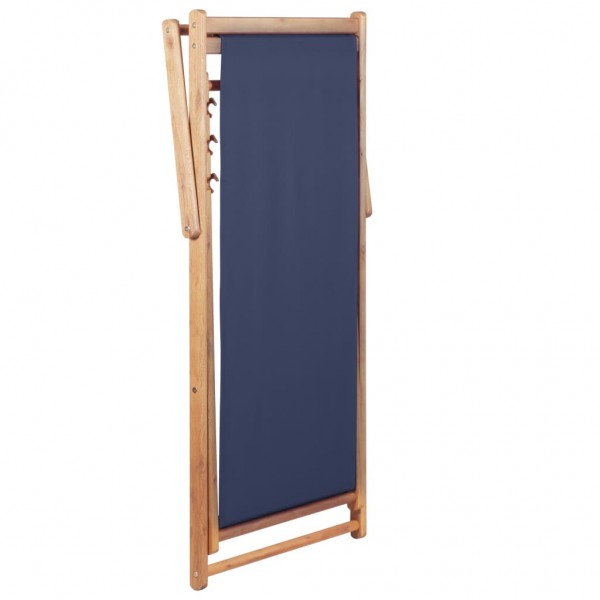 Silla de playa plegable estructura de madera y tela azul M 5