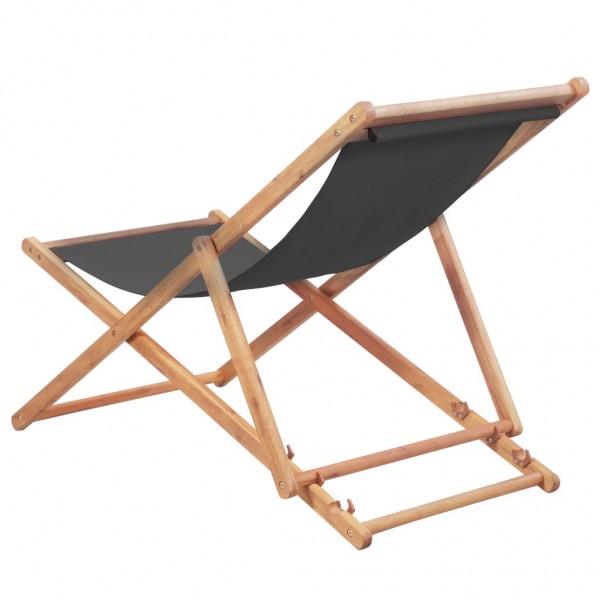 Silla de playa plegable estructura de madera y tela gris M 4