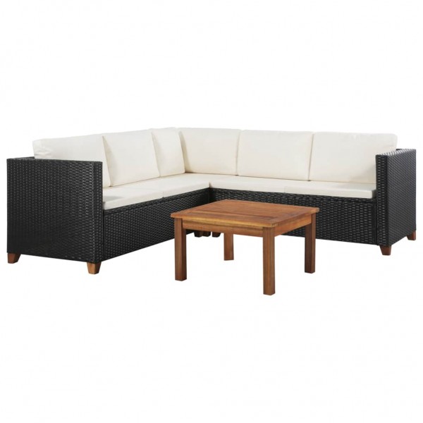 4 pcs conjunto lounge de jardim c/ almofadões vime PE preto D