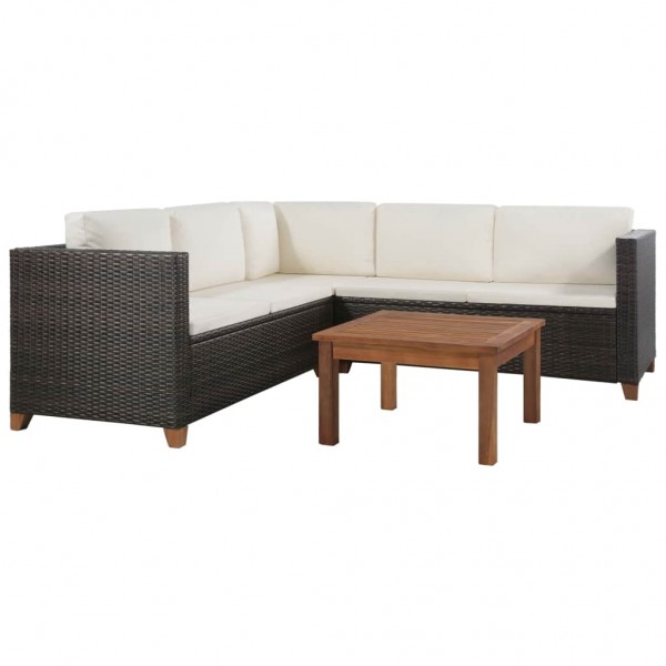 4 pcs conjunto lounge jardim c/ almofadões vime PE castanho D