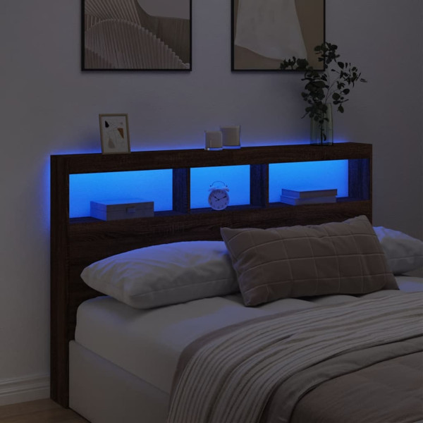Cabecero de cama con luz LED marrón roble 160x17x102 cm M 4
