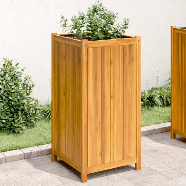 Jardinera con forro madera maciza de acacia 50x50x100 cm D