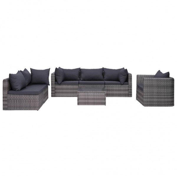 Set de muebles de jardín y cojines 7 pzas ratán sintético gris D