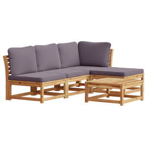 Juego de muebles jardín 5 pzas con cojines madera maciza acacia H
