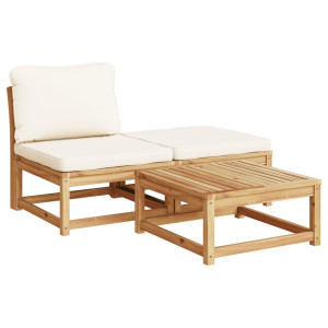 Set de muebles para jardín 3 piezas con cojines madera acacia H