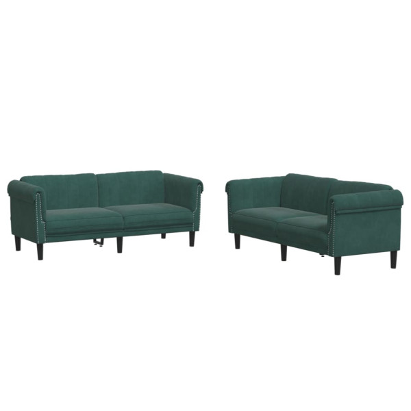 2 pcs conjunto de sofás veludo verde-escuro M 2