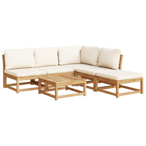 Juego de muebles jardín 6 pzas con cojines madera maciza acacia H