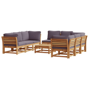 9pcs conjunto lounge jardim c/almofadões madeira maciça acácia H