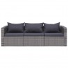 3 pcs conjunto sofás de jardim c/ almofadões vime PE cinzento 2
