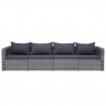 4 pcs conjunto sofás de jardim c/ almofadões vime PE cinzento 2