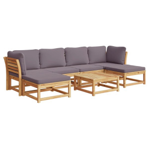 7 pcs conjunto lounge jardim c/almofadões madeira maciça acácia H