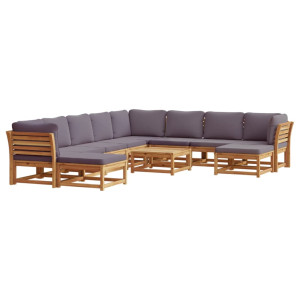 Juego muebles jardín 11 pzas con cojines madera maciza acacia H