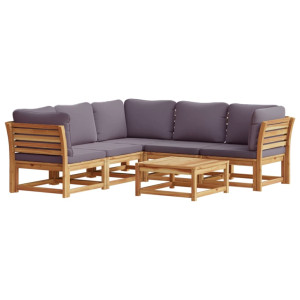 6 pcs conjunto lounge jardim c/almofadões madeira maciça acácia H