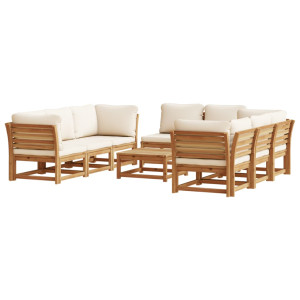 Juego de muebles jardín 9 pzas con cojines madera maciza acacia H