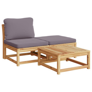 Set de muebles para jardín 3 piezas con cojines madera acacia H