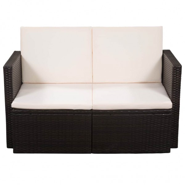 Sofá de jardim 2 lugares com almofadões vime PE castanho M 2