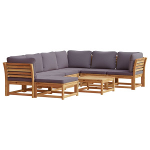 Juego de muebles jardín 8 pzas con cojines madera maciza acacia H