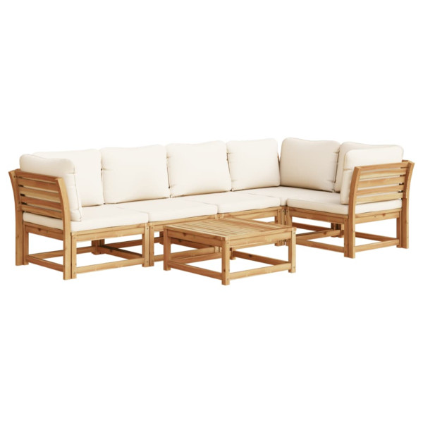 6 pcs conjunto lounge jardim c/almofadões madeira maciça acácia M 2