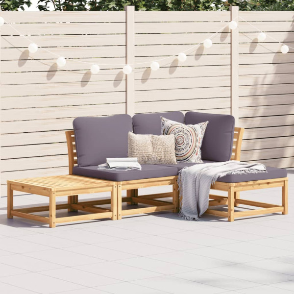 4 pcs conjunto lounge de jardim com almofadões acácia maciça D