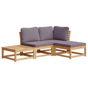 Set de muebles de jardín 4 pzs y cojines madera maciza acacia H