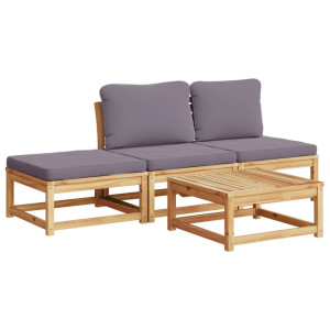 Set de muebles de jardín 4 pzs y cojines madera maciza acacia H