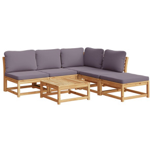 6 pcs conjunto lounge jardim c/almofadões madeira maciça acácia H
