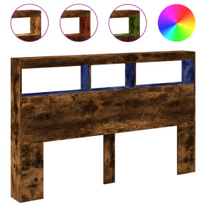 Cabecero de cama con luz LED roble ahumado 160x17x102 cm H
