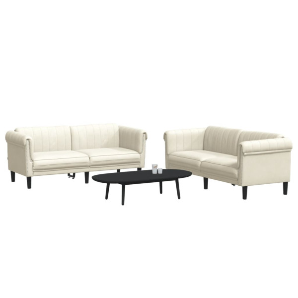 2 pcs conjunto de sofás veludo cor creme M 3