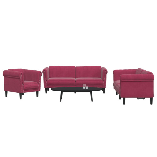 3 pcs conjunto de sofás veludo vermelho-tinto D