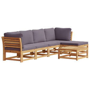 Juego de muebles jardín 6 pzas con cojines madera maciza acacia H