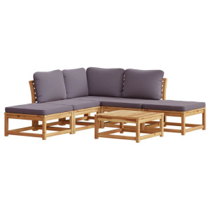 Juego de muebles jardín 6 pzas con cojines madera maciza acacia H