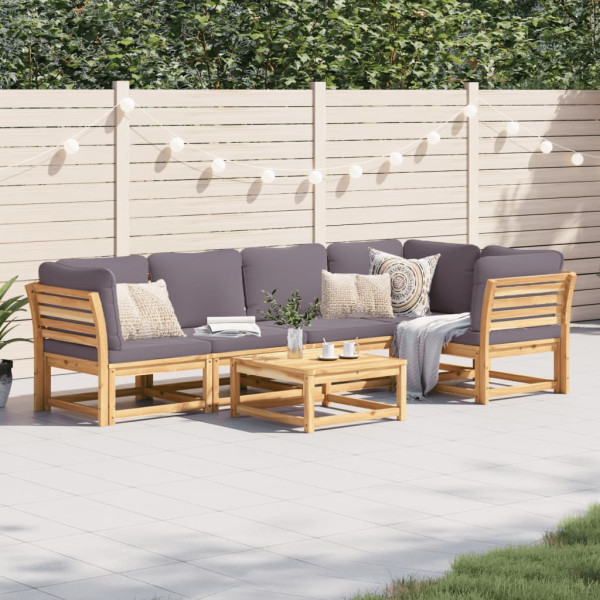 6 pcs conjunto lounge jardim c/almofadões madeira maciça acácia D