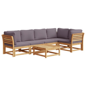 Juego de muebles jardín 6 pzas con cojines madera maciza acacia H