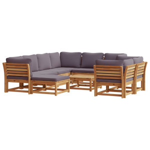 Juego muebles jardín 10 pzas con cojines madera maciza acacia H