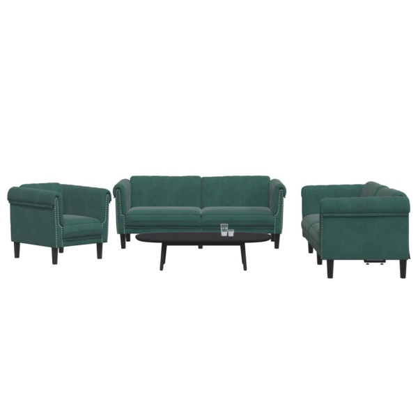 3 pcs conjunto de sofás veludo verde-escuro D
