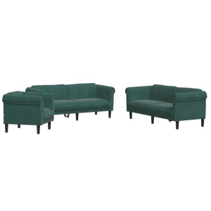 3 pcs conjunto de sofás veludo verde-escuro H
