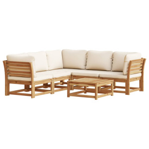 Juego de muebles jardín 6 pzas con cojines madera maciza acacia H