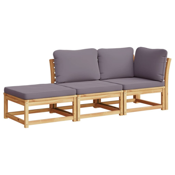 3 pcs conjunto lounge de jardim c/ almofadões acácia maciça M 2