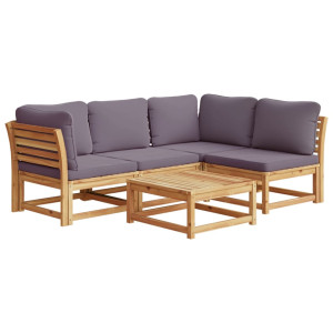 Juego de muebles jardín 5 pzas con cojines madera maciza acacia H