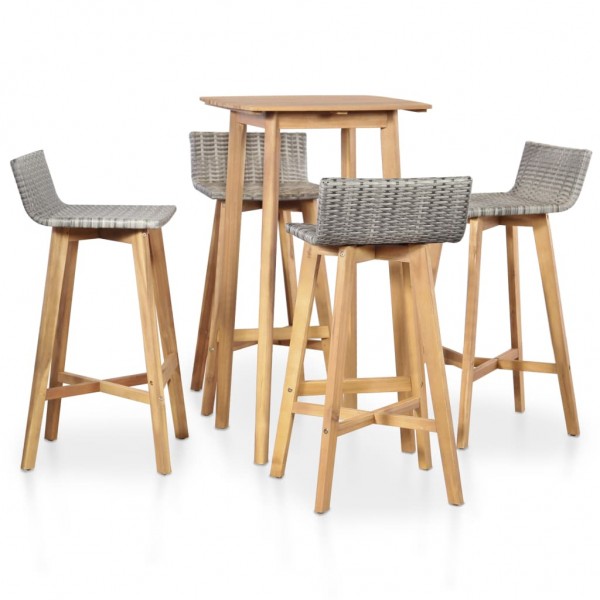 Set de comedor de jardín 5 piezas madera maciza de acacia D