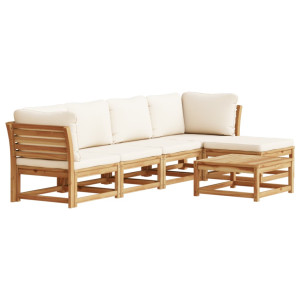 Juego de muebles jardín 6 pzas con cojines madera maciza acacia H