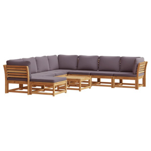 Juego de muebles jardín 9 pzas con cojines madera maciza acacia H